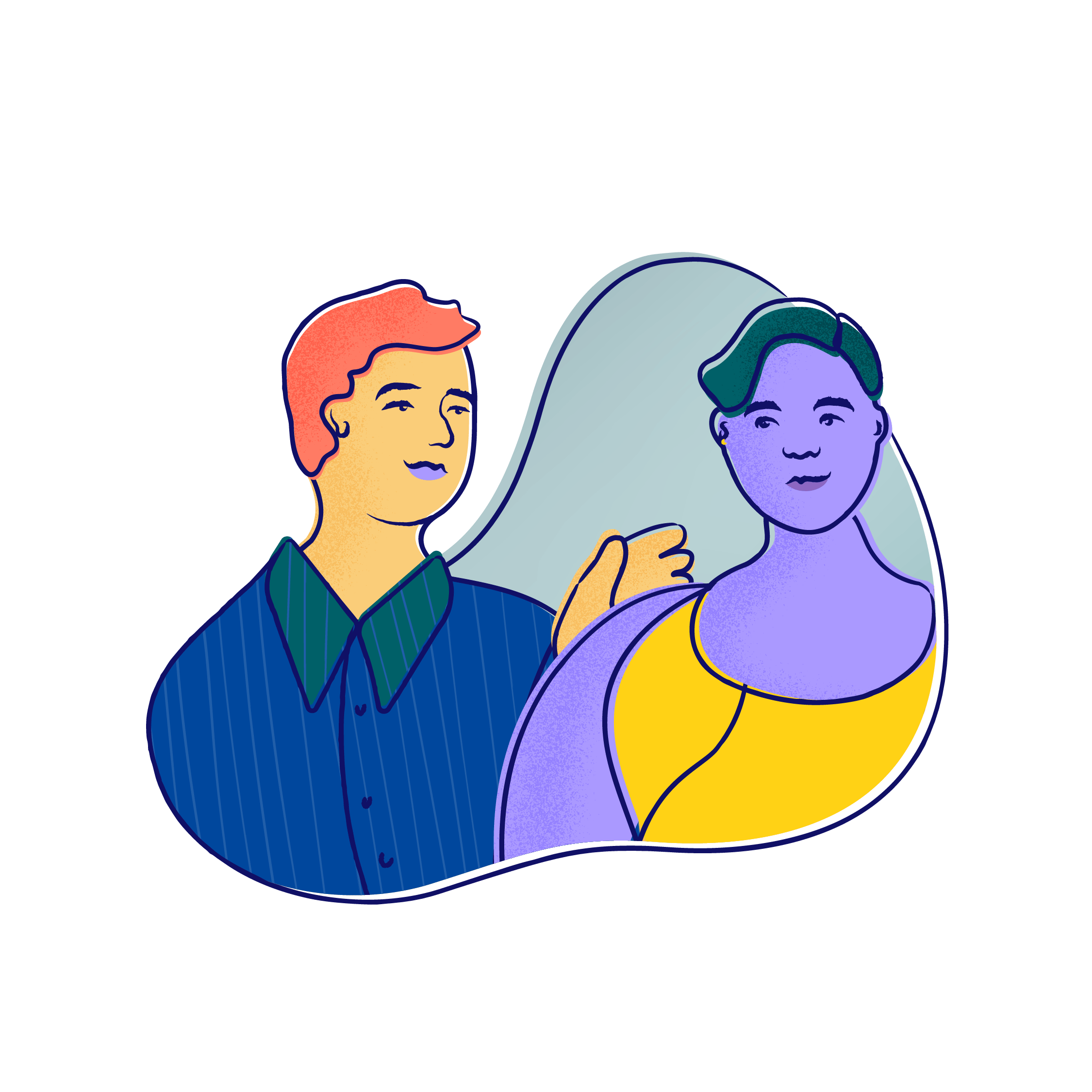 A friend puts an arm on another friend's shoulder.