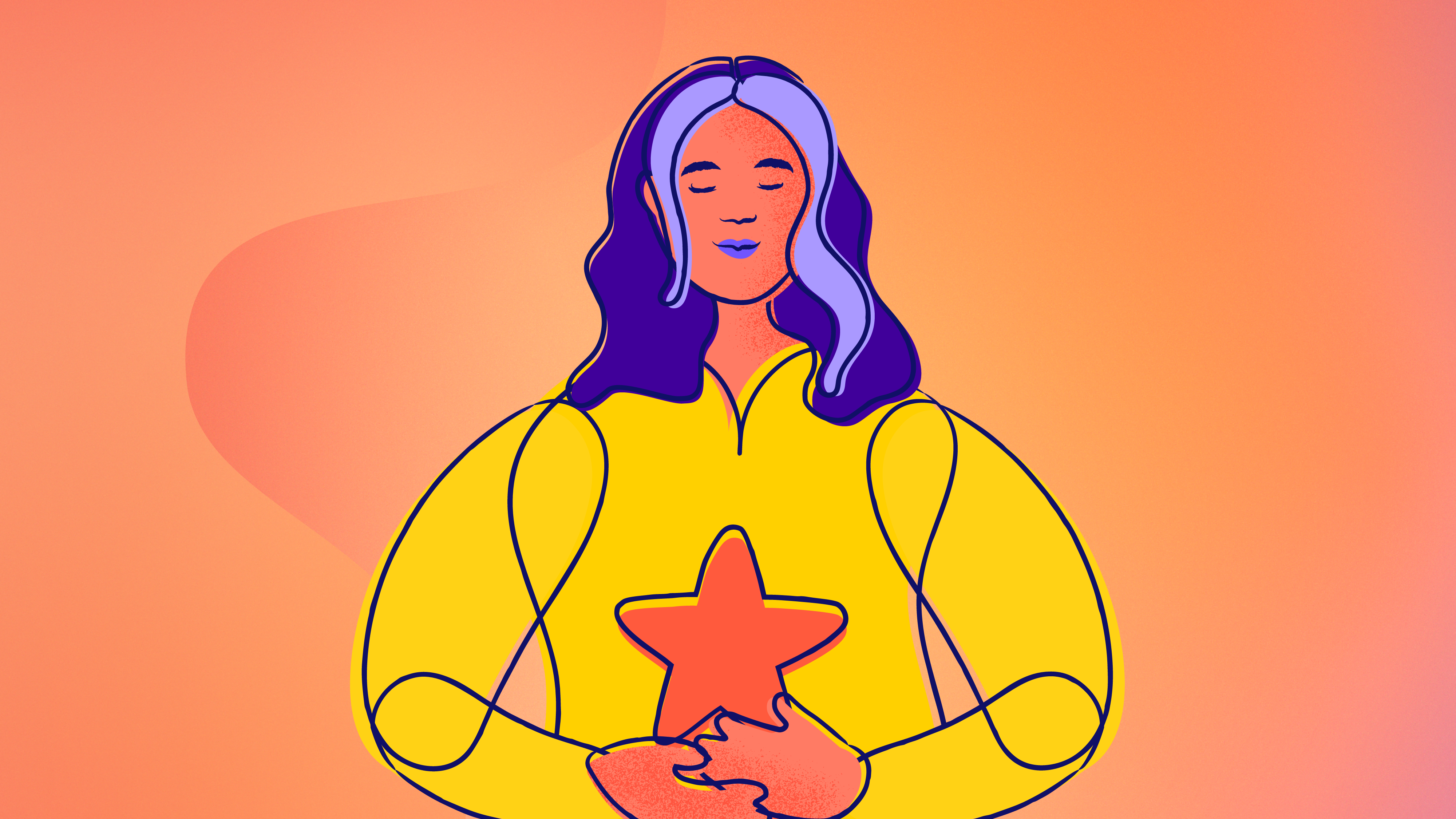 A female-presenting person smiles while holding a star